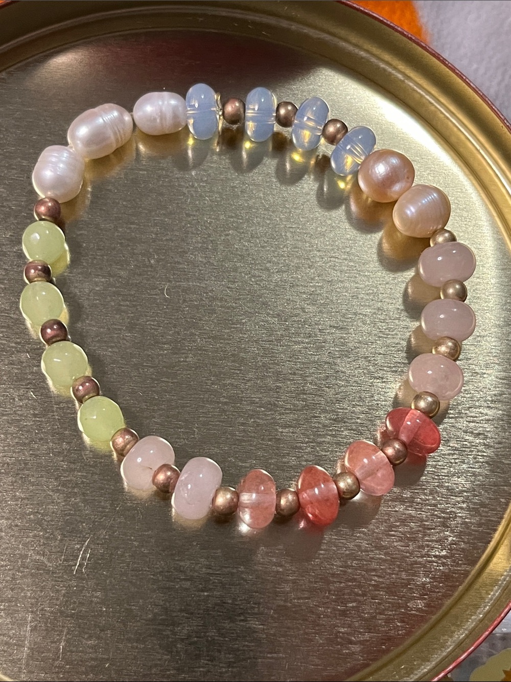 Delicate Pastel Bead Stretch Bracelet with Gold Accent Beads